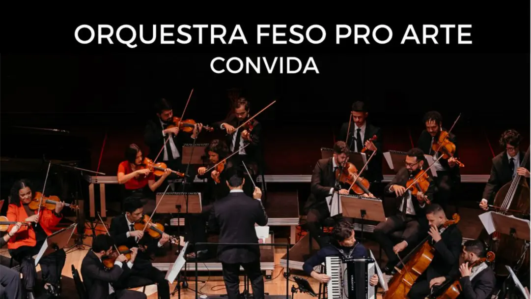 Orquestra Feso Pro Arte durante apresentação musical, destaque da abertura do Festival Luso Serrano em Teresópolis.